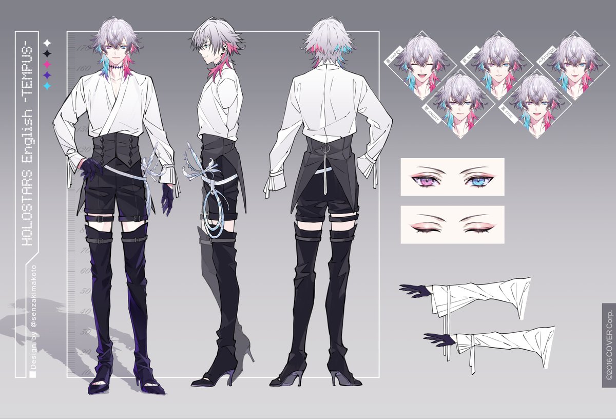 1boy male focus reference sheet pink hair gloves boots purple eyes  illustration images