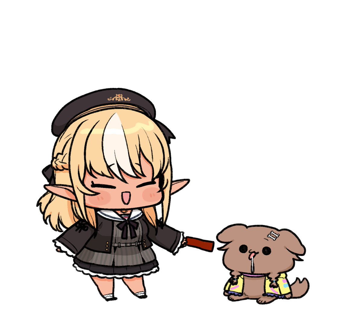 shiranui flare blonde hair dark skin 1girl chibi hat pointy ears dark-skinned female  illustration images