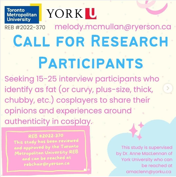 AnneFMacLennan's tweet photo. Please help out if you can with Melody's search for research participants! Please retweet.
#cosplayer #fat #curvy #plussize #chubby #thick https://t.co/1261cKJILN