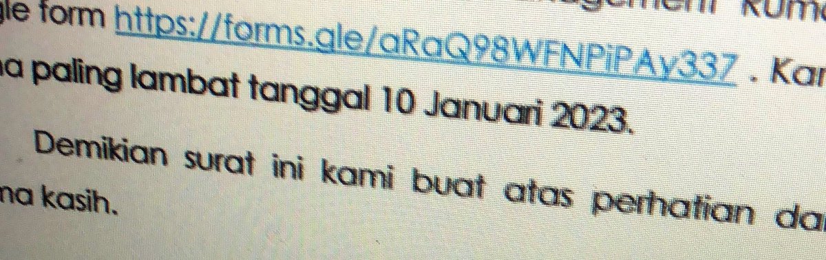 Orang yang suruh buru2 isi gform terus linknya tuh ada didalem surat pdf yang ga bisa diklik, punya masalah apa seeeh 😭😭

Susah tau ngetik ulangnya