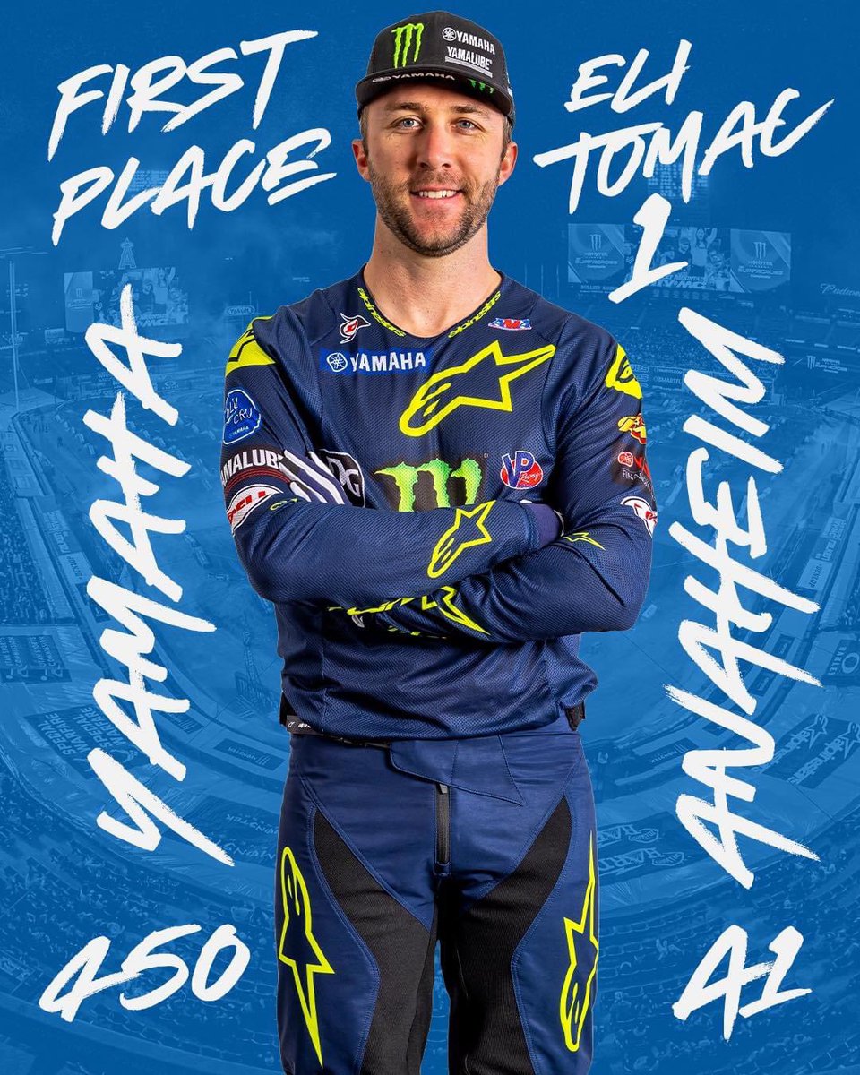 Yesss my boy <a href="/elitomac/">Eli Tomac</a> won the 450 main event tonite, his 1st Anaheim win!!!! 1st race of 2023 season!!!!