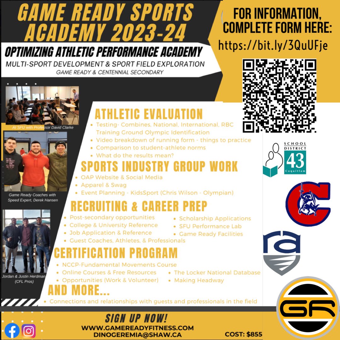 Centaurathletic's tweet photo. 2023/24 CENTENNIAL OPTIMIZING ATHLETIC PERFORMANCE ACADEMY.  Info Meeting - Wed. Jan 25th at 6pm at the Centennial Theatre!  Limited spots available! @sd43bc @coquitlam @centennial43 @CentLaxx @CentaurFB @centaurssoccer @centVOX @CentIntramural https://t.co/rVijBAmFHF