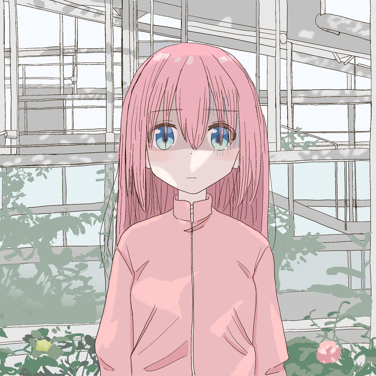 gotou hitori 1girl solo pink hair jacket pink jacket long hair blue eyes  illustration images