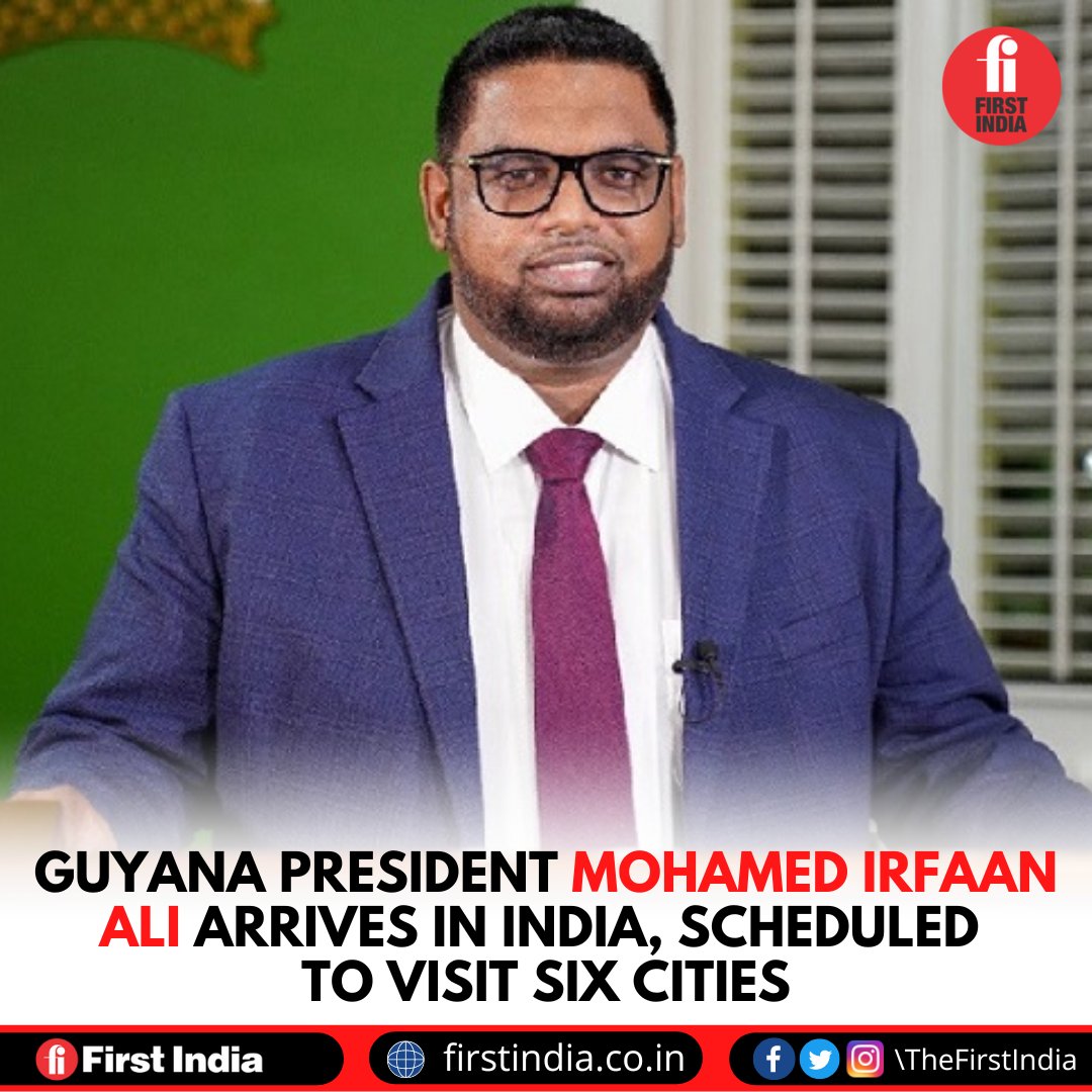Guyana President Mohamed Irfaan Ali today arrived at Delhi Airport for a seven-day visit to India starting from January 8.

#Guyana #MohamedIrfaanAli #India #News #NewsAlert #Newsupdate #Travel #Newsupdate #TheFirstindia