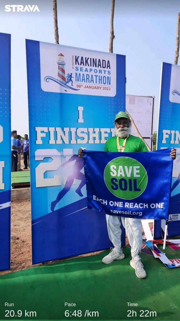 My 21Kms #SaveSoil Campaign Running in the Kakinada Seaports Marathon on 8/1/2023 & reached 1420Kms in 294days.
If world's soils not revitalized, they could release 850billion tonnes of CO2 into atmosphere. This is more than all humanity's emissions in last 30years. #ScoreForSoil