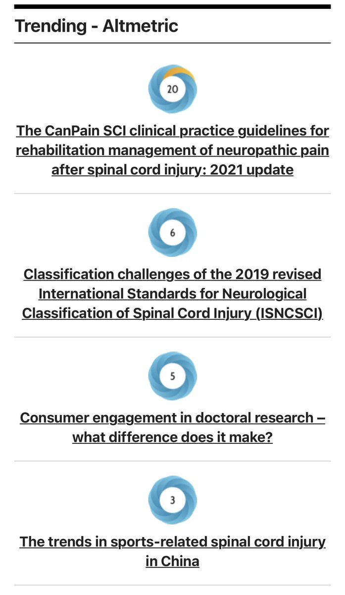 Spinal Cord Journal (@journalsci) on Twitter photo These #SpinalCord papers ⬇️ are currently trending. You can read them on the <a href="/JournalSCI/">Spinal Cord Journal</a> website ➡️ nature.com/sc/ #NeuropathicPain #ISNCSCI #ConsumerEngagement #SportsRelatedInjury These #SpinalCord papers ⬇️ are currently trending. You can read them on the <a href="/JournalSCI/">Spinal Cord Journal</a> website ➡️ nature.com/sc/ #NeuropathicPain #ISNCSCI #ConsumerEngagement #SportsRelatedInjury