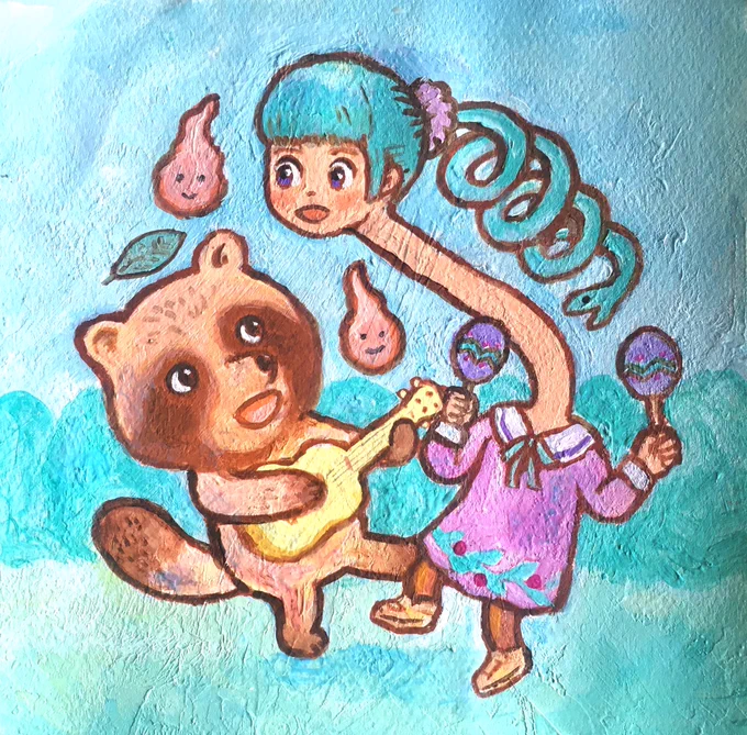 ろくろ首とたぬき 