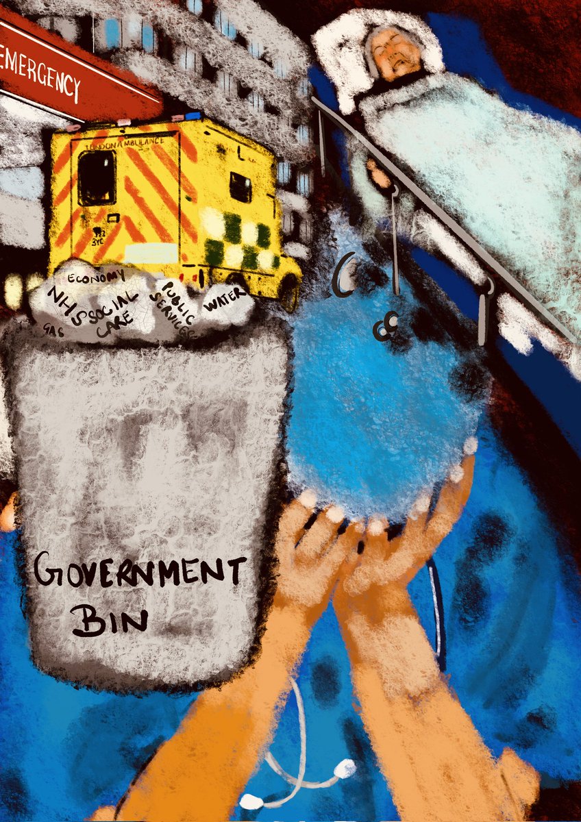 This artwork is not a cry for help- it is a call to fight for your NHS. Once gone, it is never coming back. #SupportStrikers #NHSStrikes #NHSCrisis #ToryBrokenBritain #SocialistSunday