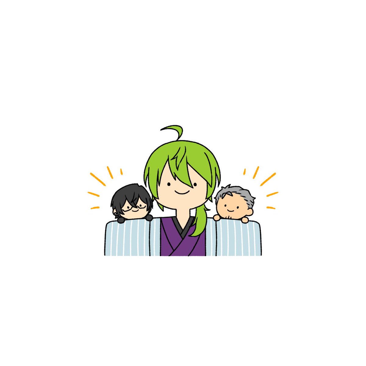 multiple boys green hair 3boys male focus smile black hair chibi  illustration images