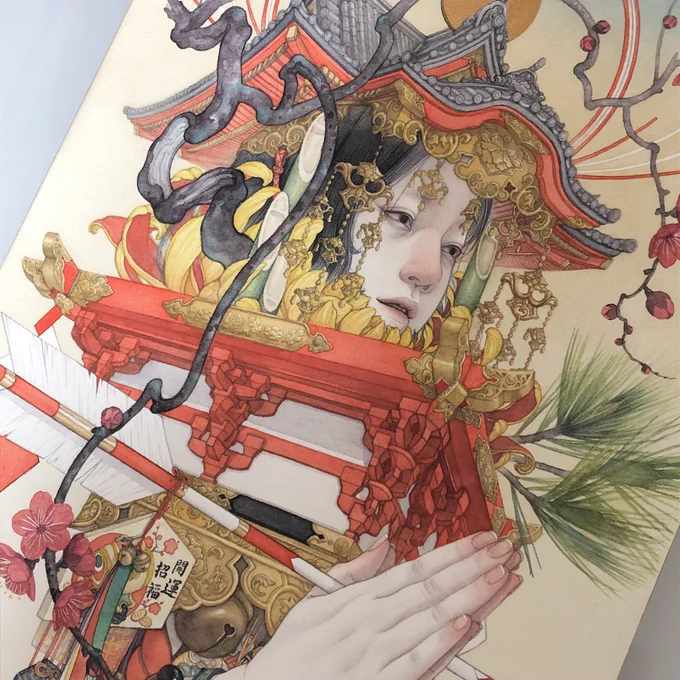昨年末から描いてた作品、なんとか完成…!側面は今回は簡単な装飾を描いてます 