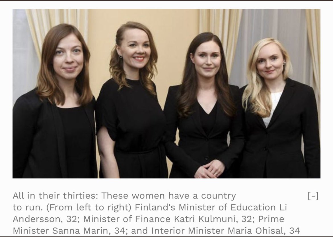 En 🇫🇮, les Ministres de l’Education, Finances, l’Interieur & Première Ministre sont toutes des femmes ayant entre <35 ans. L’âge median y est de 43 ans, au 🇸🇳 il est de 18.5 ans, a quoi ressemblent les politiques? (Mes sources m’indiquent que ratio H/F = 50/50 partout au monde)