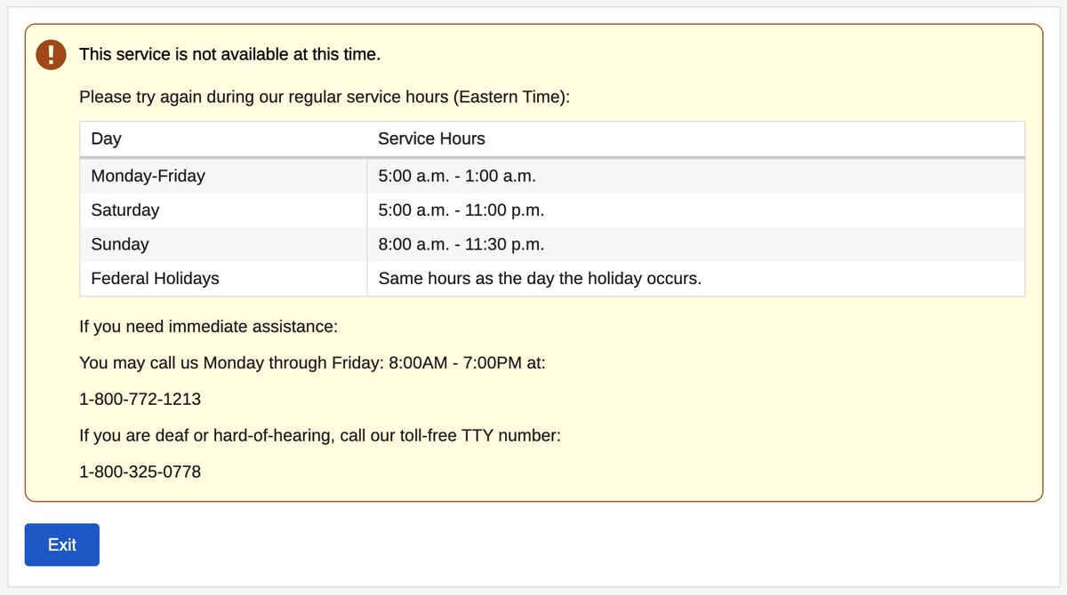 the government's social security website literally has service hours for when you are and are not allowed to sign into it.