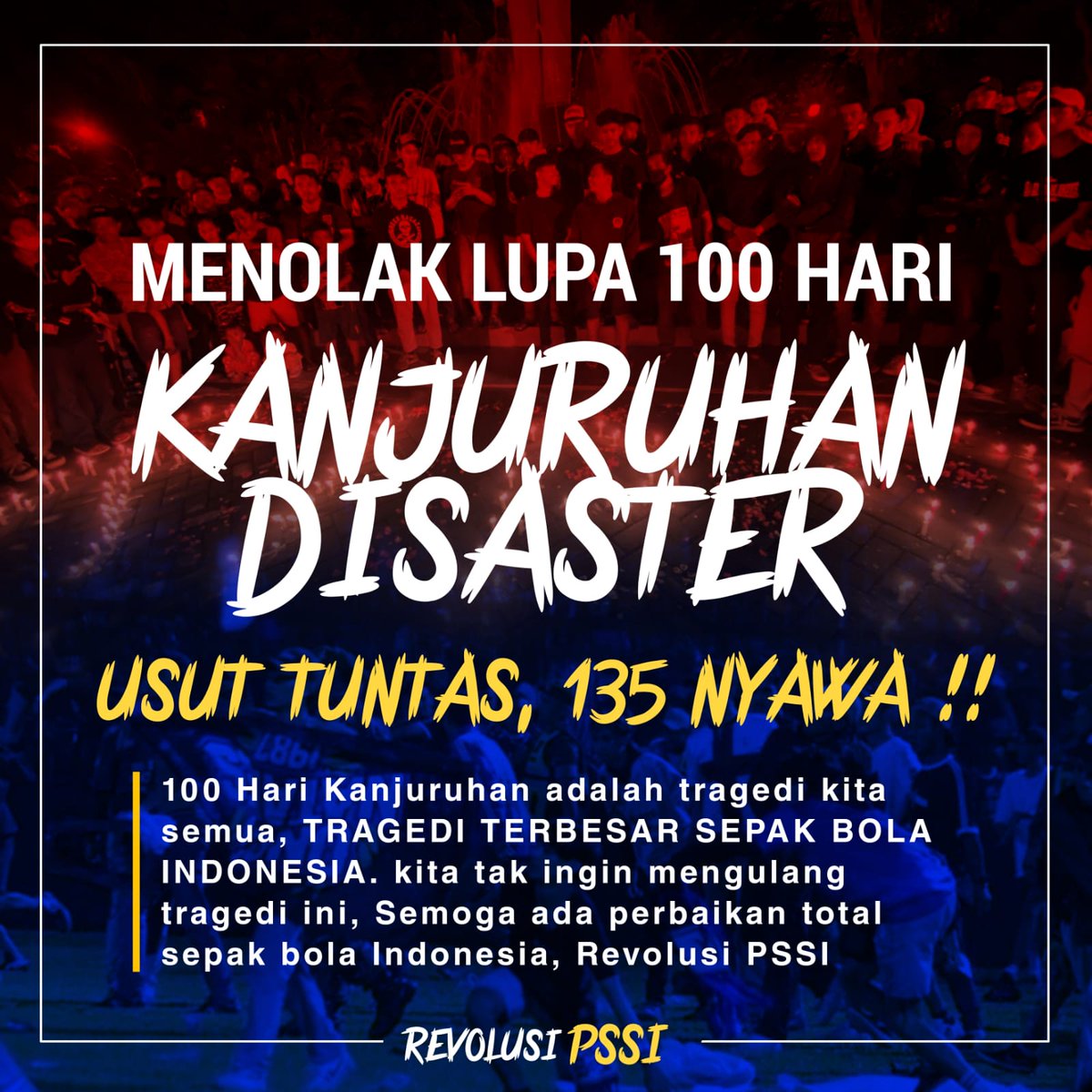 sunghoonplay's tweet photo. 135 nyawa yang hilang. semoga kasus ini bisa cepat diselesaikan #100HariKanjuruhan
Kanjuruhan Mencari Keadilan https://t.co/vgM9zhwWDm