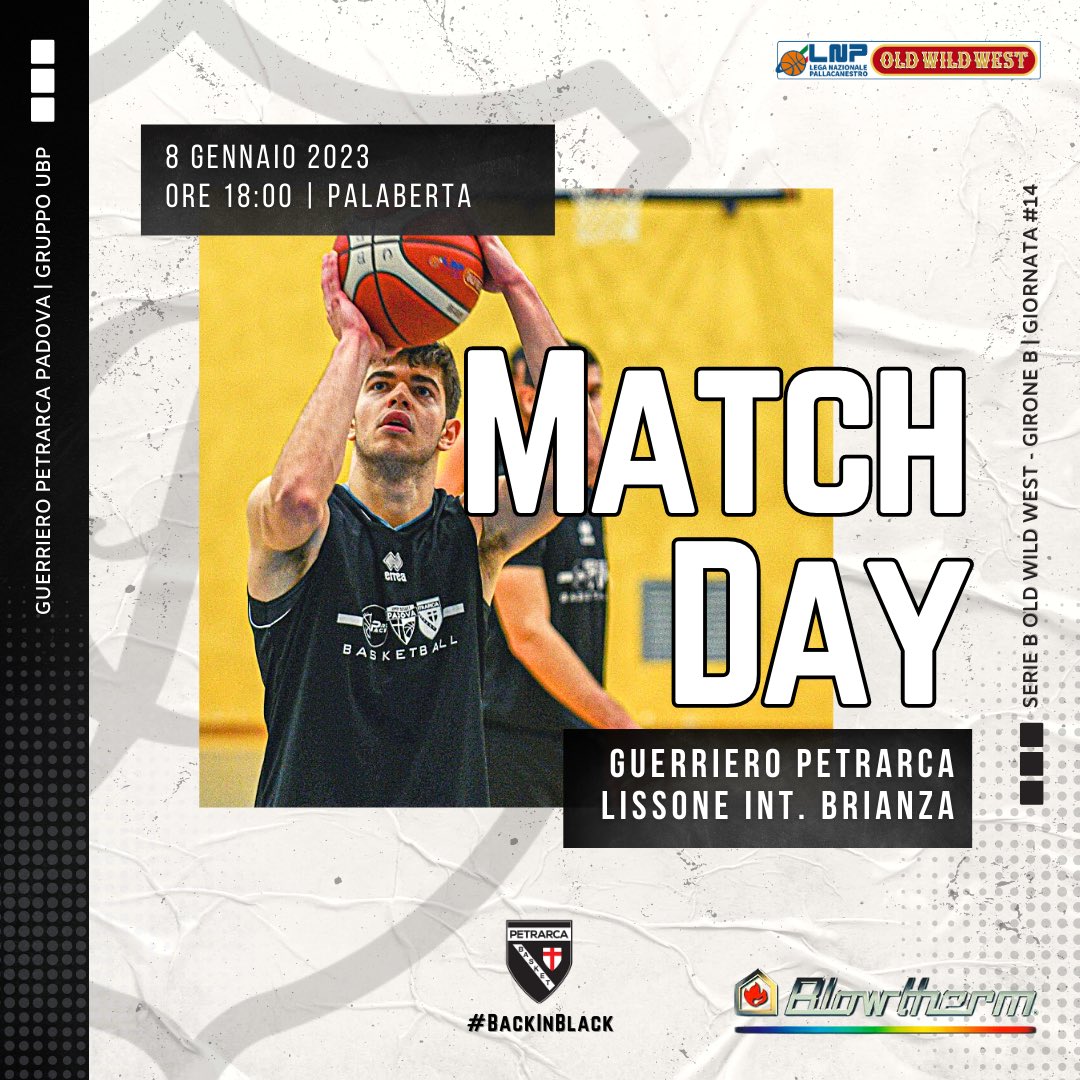 ᴍᴀᴛᴄʜ ᴅᴀʏ | La prima domenica di un anno tutto da scrivere. 

🏆 <a href="/LNPSOCIAL/">Lega Nazionale Pall</a> 
🗓 8 gennaio 2023
🕕 18:00
🏟 PalaBerta | Montegrotto Terme
🆚 Brianza Casa Basket 
🖥 Diretta streaming su LNP Pass

#WeAreBack #BackInBlack #DNAGuerriero #UBPgroup