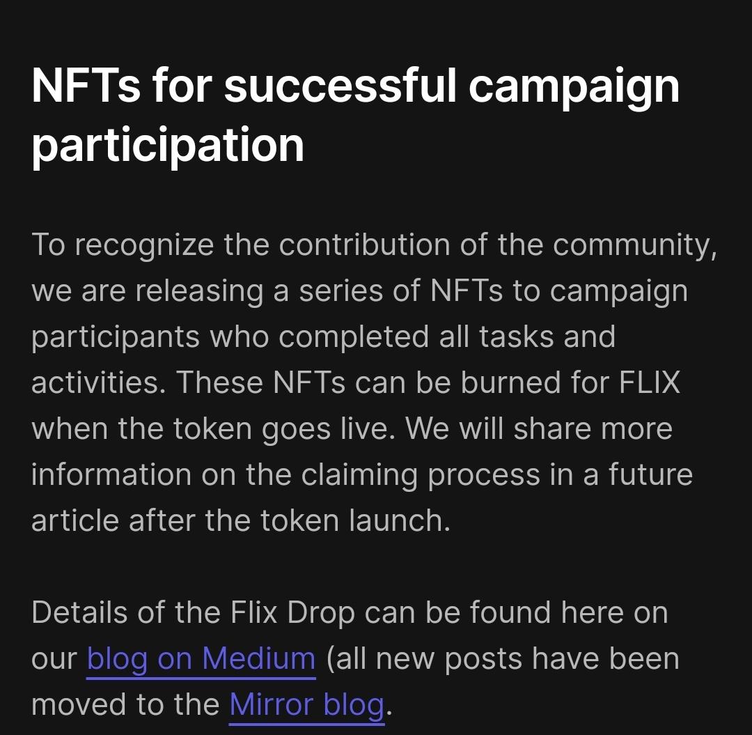 CJNode's tweet photo. Congratulations to everyone that completed @OmniFlixNetwork #FlixNet-4 campaign.
If you completed all the steps, an NFT has been successfully distributed to your wallet. This NFT will be burned to $FLIX token once it goes live.
Link below π https://t.co/fJFxmHPjg3