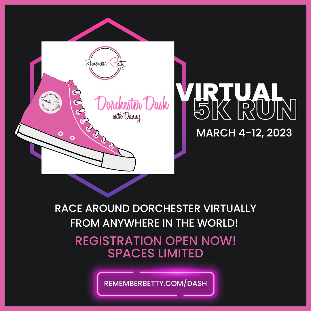 Join us for a VIRTUAL 5K through Dorchester with <a href="/dannywood/">Danny Wood</a> of <a href="/NKOTB/">New Kids on the Block</a> ! Danny will provide exclusive information about growing up in Dorchester &amp; take us on a virtual tour. Only $50 to register: sign up now at rememberbetty.com/dash. The race runs from Sat 3/4/23 to Sun 3/12/23.