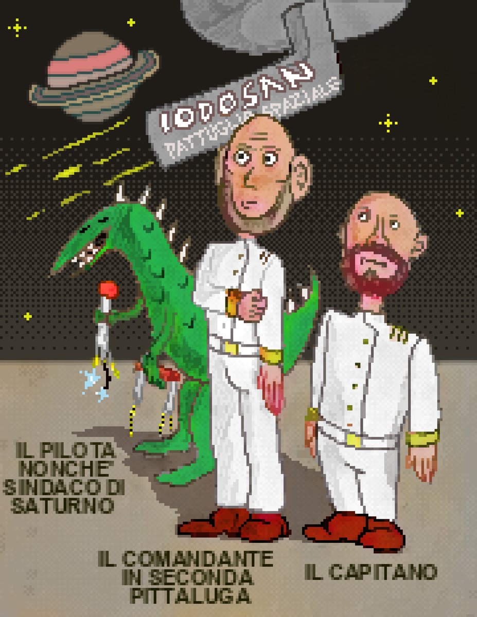 #iodosanpattugliaspaziale #fromsketchtopixelart #pixelart #fanart #coverart #drpira #dottorpira <a href="/dr_pira/">Dr.Pira</a> #fumettidellagleba #italiancomics #bestitaliancomics #pittaluga #sindacodisaturno made with the magnificient #aseprite and #pixagefx #pixagefxart #magnificientgraphicsuites