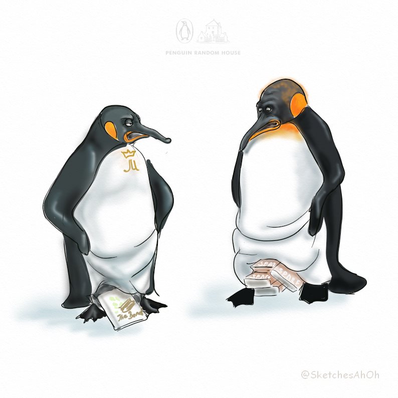 two emperor penguins in a random penguin house competed to see which one of them could hatch the sillier book