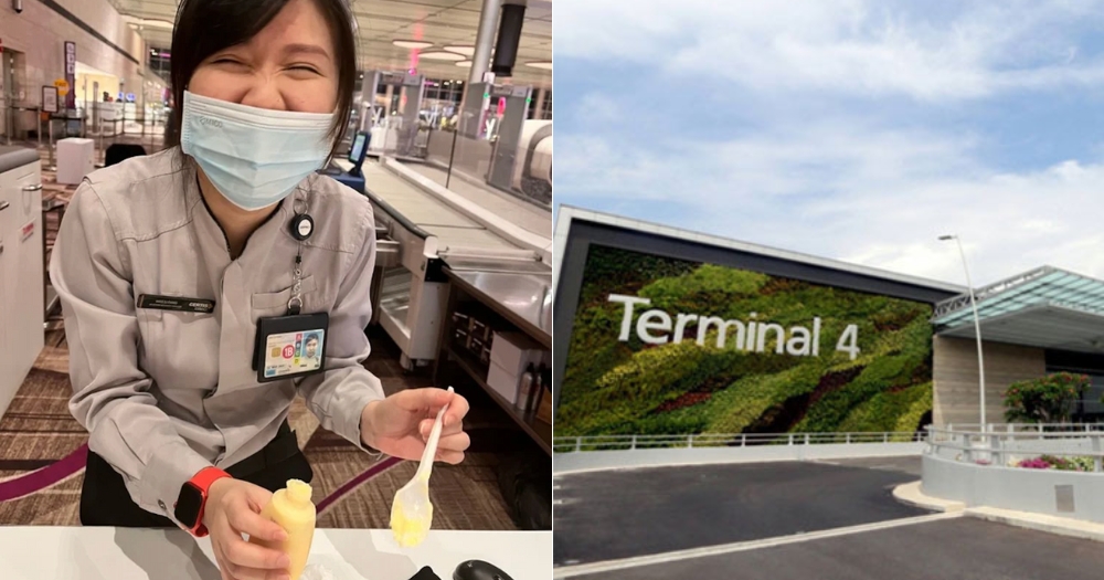 MothershipSG's tweet photo. Changi airport Cisco officer helps traveller, uses spoon to transfer conditioner into smaller bottle https://t.co/jAYDNgi32I https://t.co/fisIJberLQ