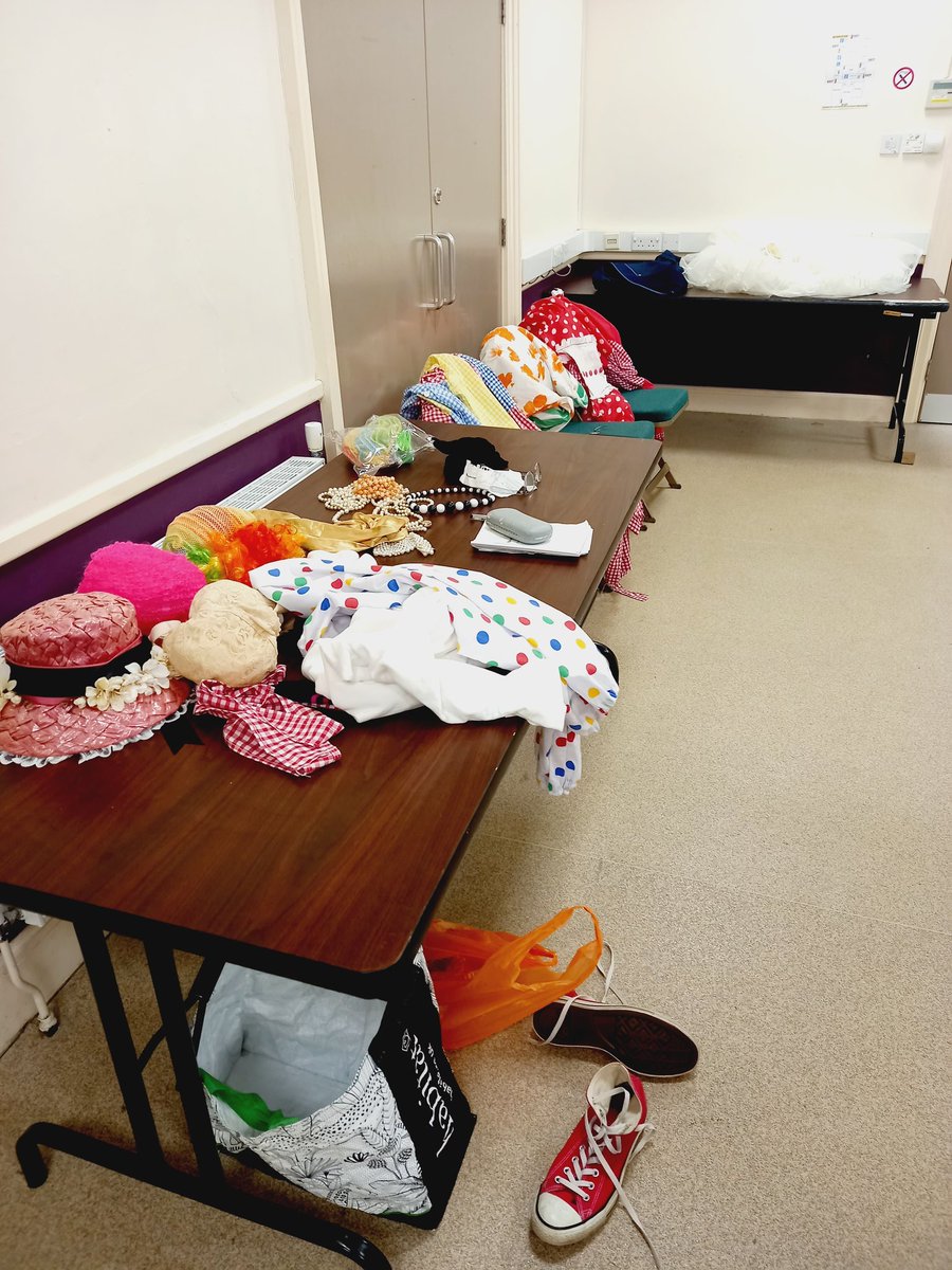 revgpp's tweet photo. Final dress rehearsal. I find it hard enough getting dressed on a normal day, but I've somehow got to work out how to get through all of these costumes &amp; more &amp; attempt to remember lines &amp; songs. #amdrams #pantomime #huttonrudby #jesuislartiste https://t.co/x3KC7HqZcj