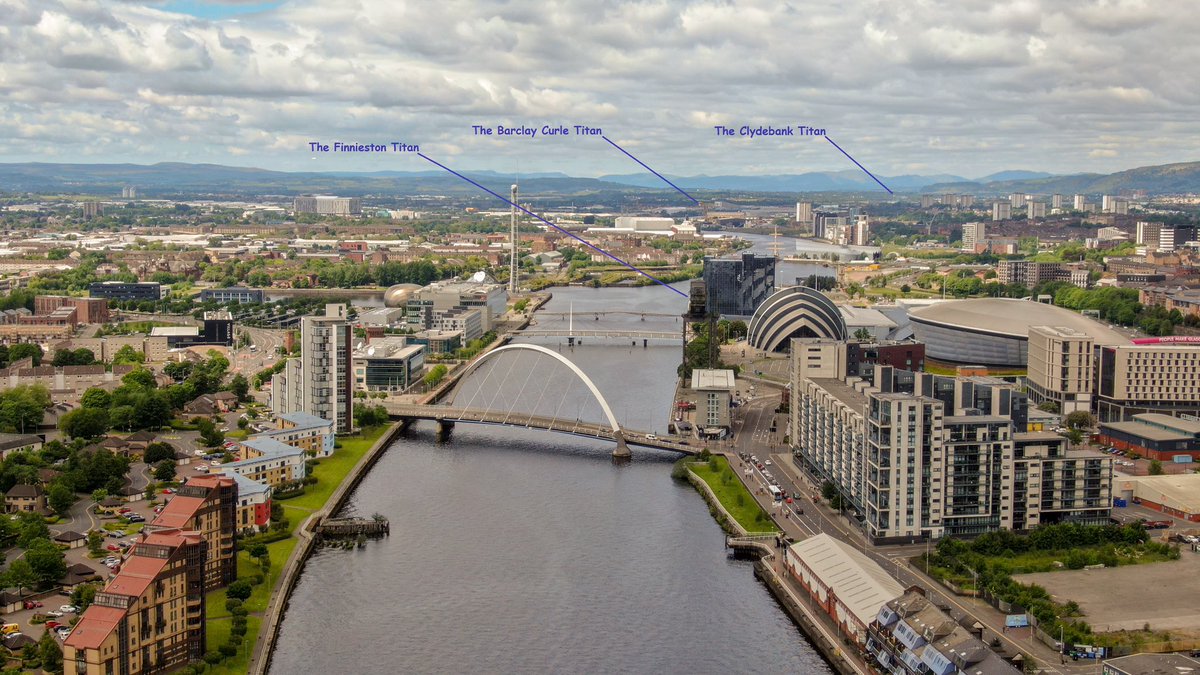 Glasgows River Clyde Titan Cranes with Finnieston and the Barclay Curle Titan approx 2½ miles apart the the Clydebank Titan some 5½ miles away as the crow flies