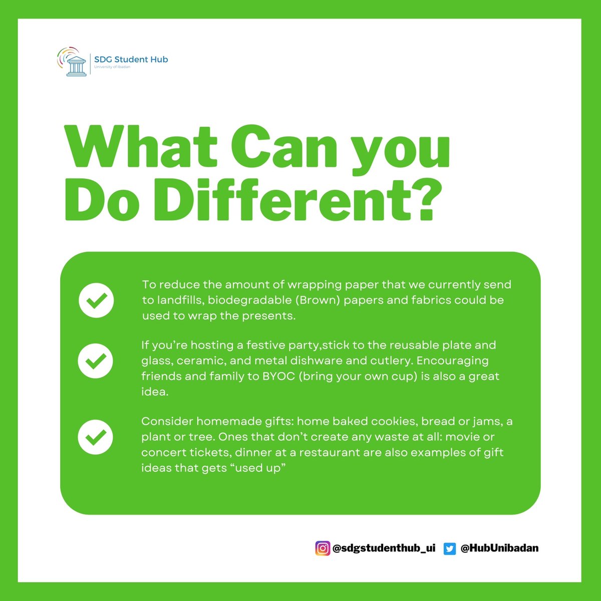 HubUnibadan's tweet photo. Our Christmas campaign 🥳

#sdgstudenthubui #livesustainably #celebrateresponsibly https://t.co/04SjSIYfWL