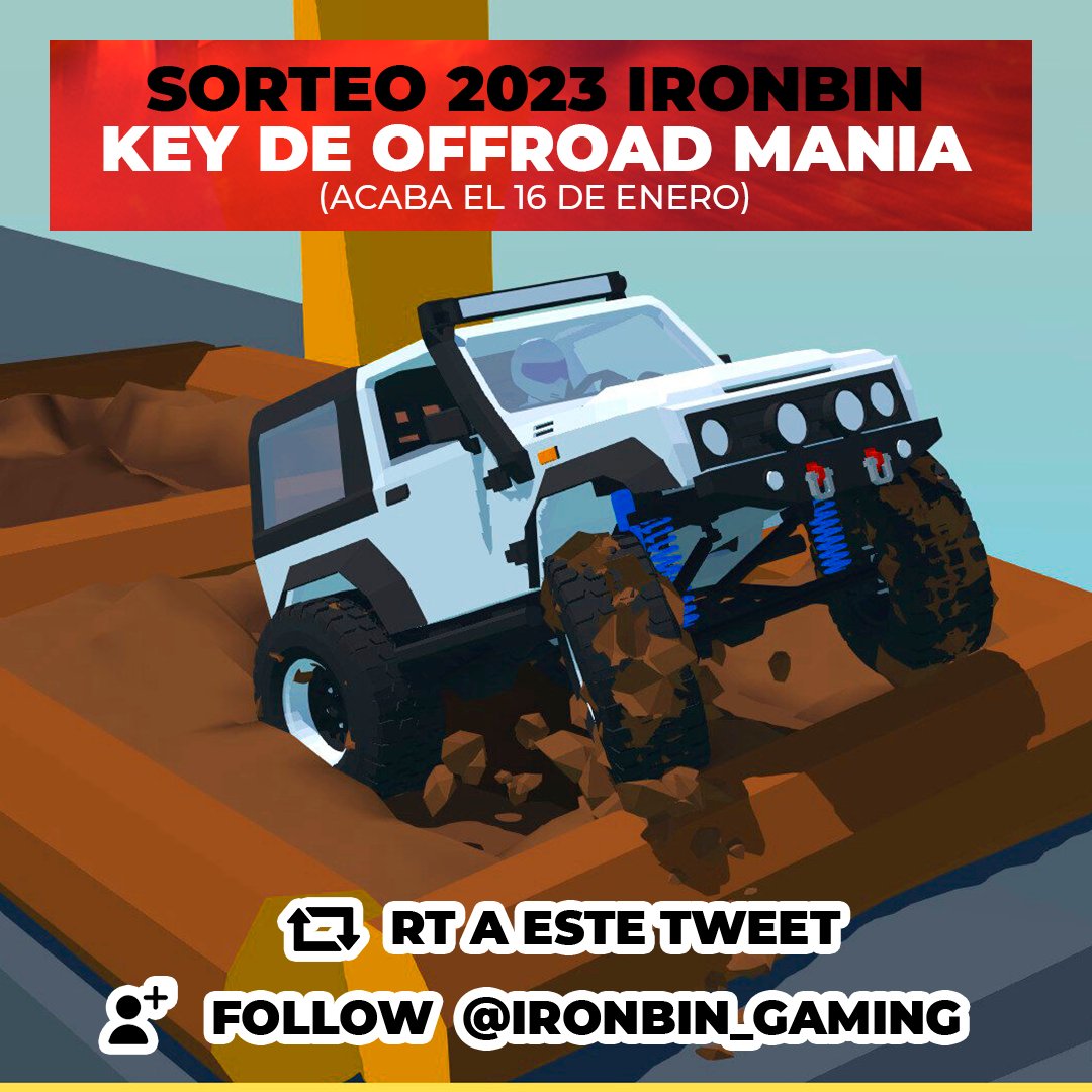 SORTEO entre los followers de twitter para comenzar el 2023 con buen pie. 

Puedes ganar una key para steam del #OffRoadMania

Para participar:
🔃 RT a este tweet
❤️Follow <a href="/iroNBiN_Gaming/">iroNBiN Gaming</a>