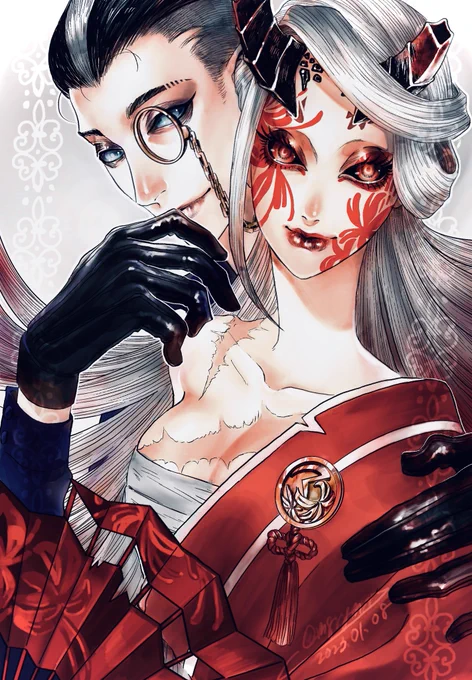 #第五人格イラスト #identityVイラスト白黒無常の范無咎と美智子の般若相〜 