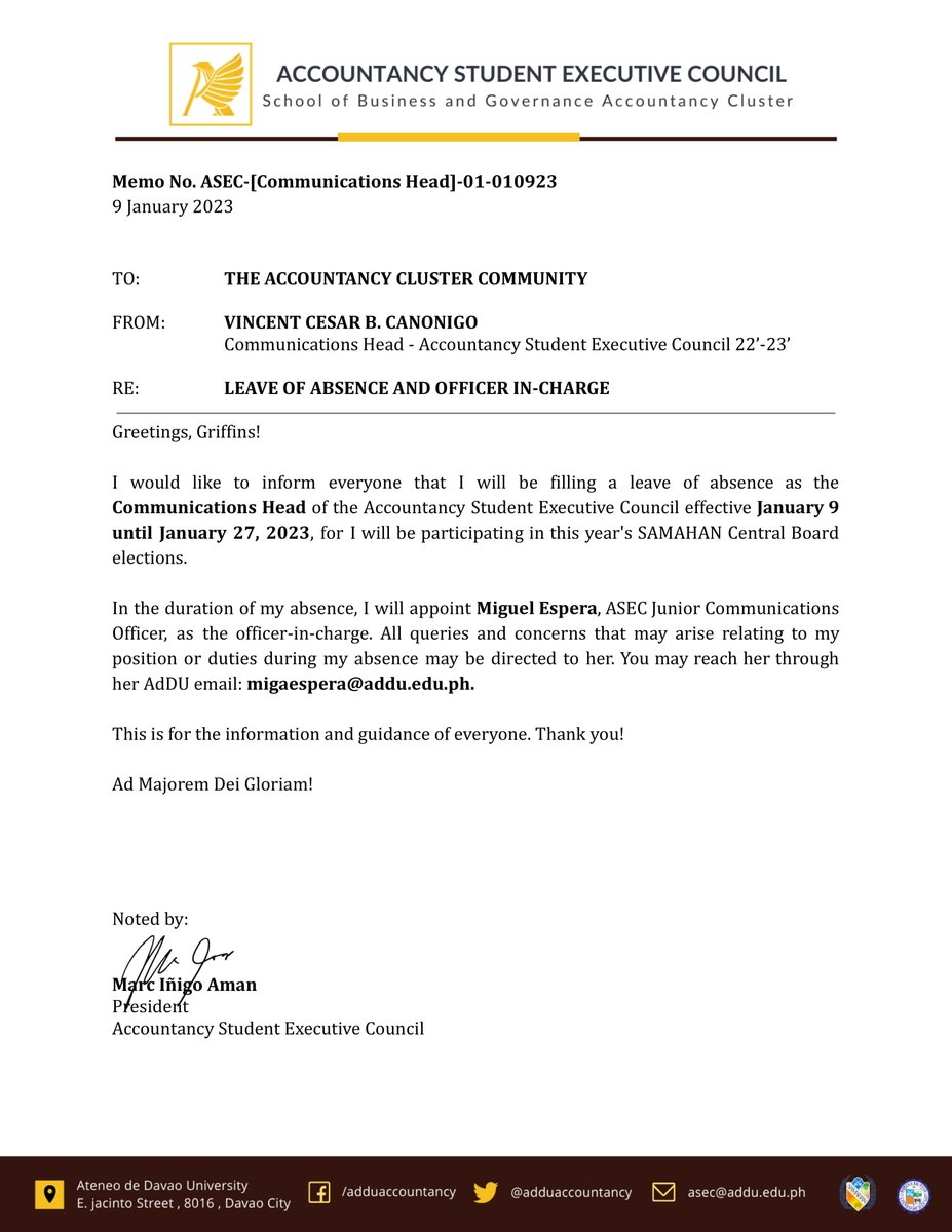 MrBeannsss's tweet photo. 𝗙𝗬𝗜 | I am filing my leave of absence in the following offices as I will be participating in the upcoming SAMAHAN Central Board Elections 2023. 

For widest dissemination. 📋 AMDG+💙 https://t.co/c4HfRimKMA