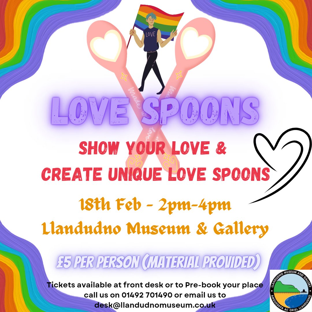LlandudnoMuseum's tweet photo. Don't Miss it!! 
Show your love &amp; create unique Love Spoons for your loved ones. Join us at Llandudno Museum &amp; Gallery on 18th February. #lovespoon #uniquecraft #FebruaryEvents #indoorcrafts #llandudnoexperience https://t.co/1UPa9dA7r2