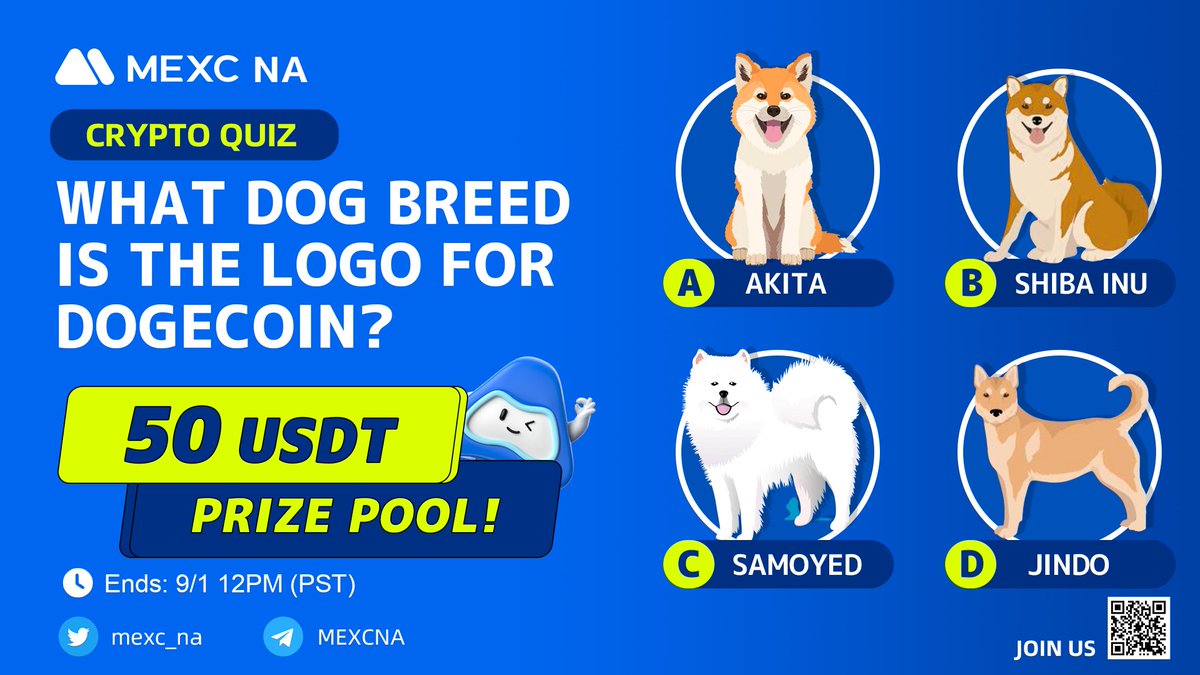Alpha_MEXC's tweet photo. What Dog Breed Is The Logo For #Dogecoin?

50 $USDT Prize Pool

5 Lucky Winners Get 10 $USDT Each! 

MUST COMPLETE ALL STEPS
🔹 Follow us on Twitter &amp; https://t.co/nbCV1rByOZ 
🔹 Like
🔹 RT
🔹 Comment Answer 

Ends: 9/1 12PM (PST) https://t.co/rI1UCNupS8