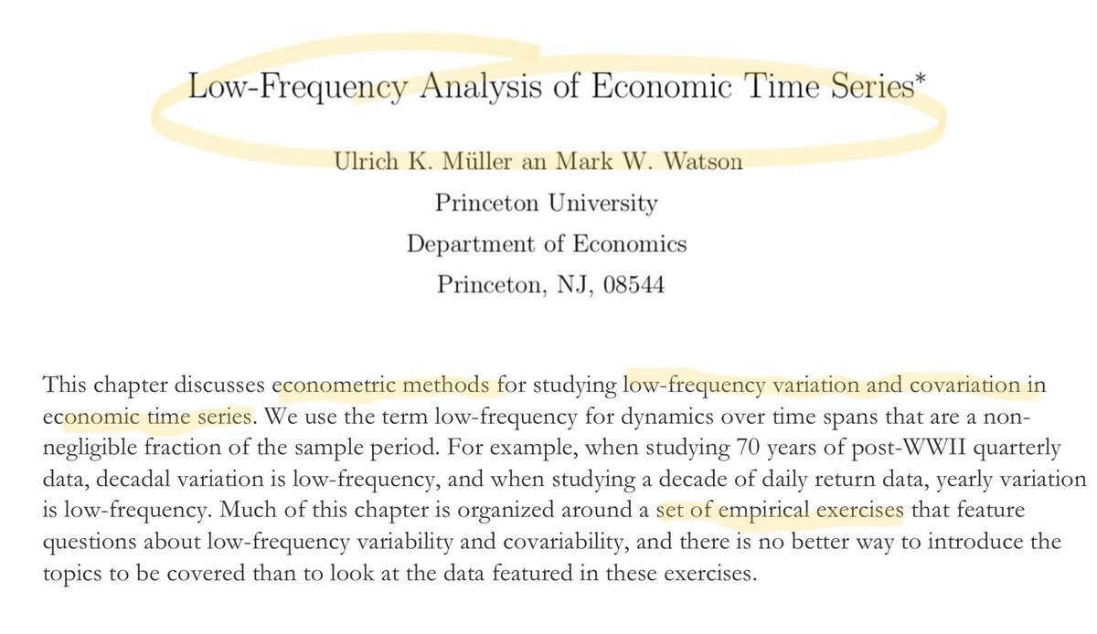 CavaliereGiu's tweet photo. Good morning #EconTwitter!

Interested to see how to model and predict 𝐞𝐜𝐨𝐧𝐨𝐦𝐢𝐜 𝐭𝐢𝐦𝐞 𝐬𝐞𝐫𝐢𝐞𝐬 in the 𝐥𝐨𝐧𝐠 𝐫𝐮𝐧? 

Have a look at this Handbook of #Econometrics chapter by Ulrich Müller and Mark Watson (@Princeton).

Useful for teaching macroeconometrics too. https://t.co/BqjxvMLtFu