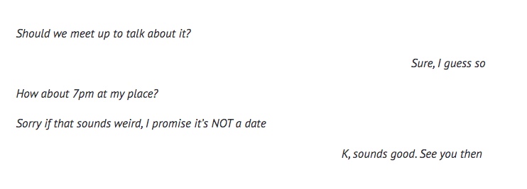 TWSSFU's tweet image. Q6. Some writers/editors prefer to format the text to mimic how it would look on a phone. In this image, you can see the right/left justification during their conversation. What do you think about this style? There is no definitive way it seems. #TWSOchat #textmessages #chat