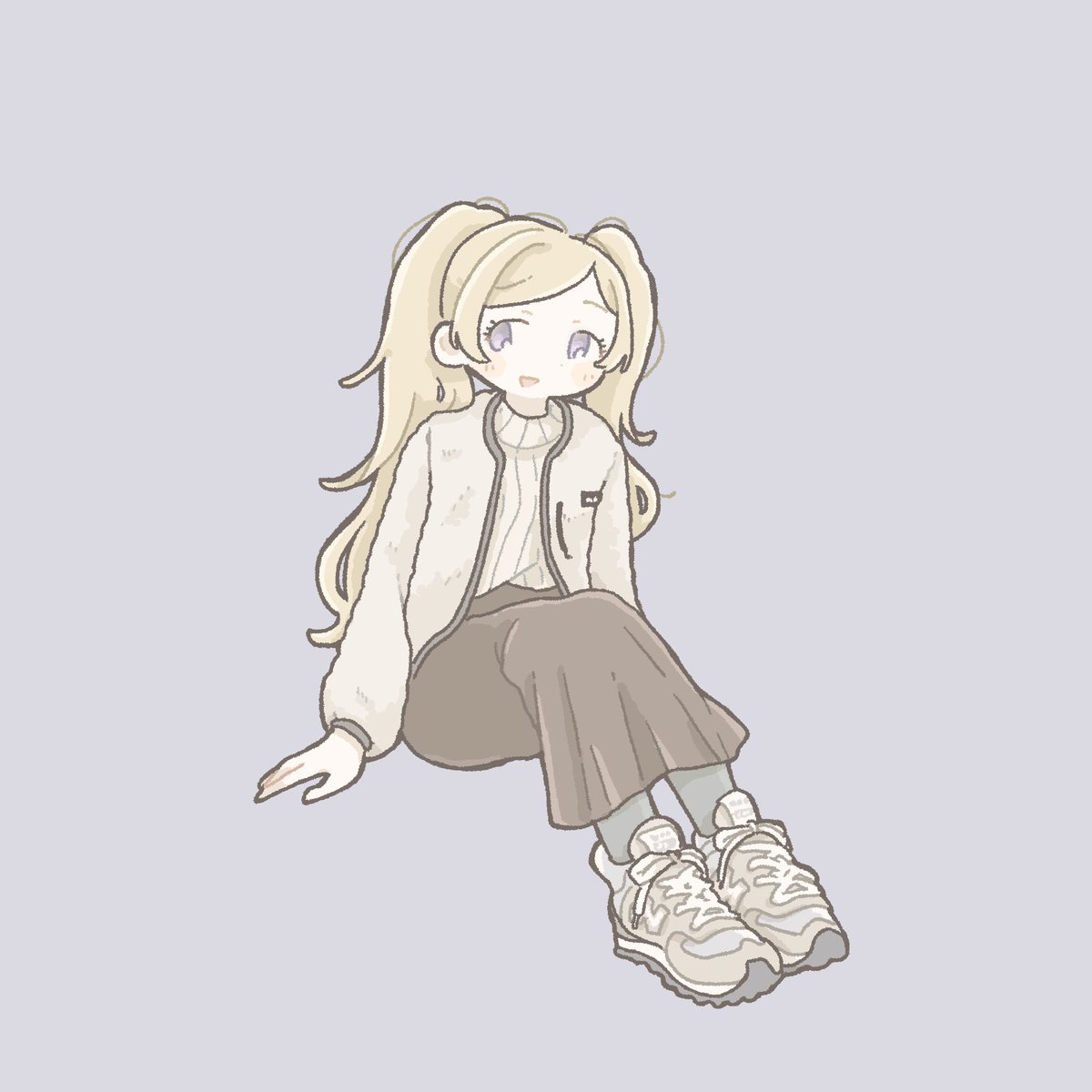1girl solo blonde hair long hair sitting skirt shoes  illustration images