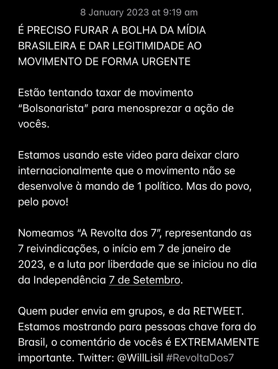 🇬🇧 Quem puder envia em grupos, e faça RETWEET. Estamos mostrando para pessoas chave fora do Brasil que essa revolta é do povo, não de 1 político. O comentário de vocês no vídeo neste link é EXTREMAMENTE importante
👉 #RevoltaDos7 

x.com/willlisil/stat…