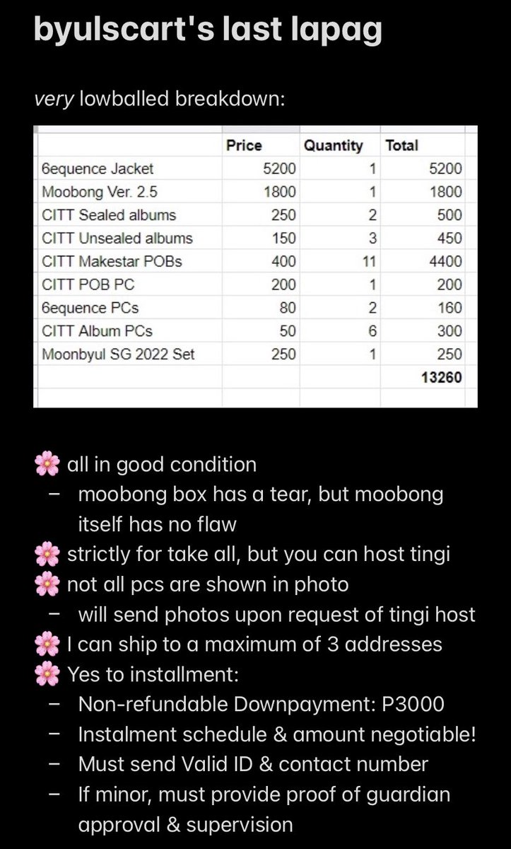 byulscart's tweet photo. wts lfb ph | ic

mamamoo merch 
✅ moobong ver 2.5 (with box + stickers) 
✅ 6equence jacket
✅ citt sealed albums
✅ moonbyul photocards

TAKE ALL FOR 13,000 (discounted)
— can do installment wt flexi terms

comment/dm to claim 🌸  

# mmm pcs poca lightstick myconph mycon byul https://t.co/qc4Jira4w7