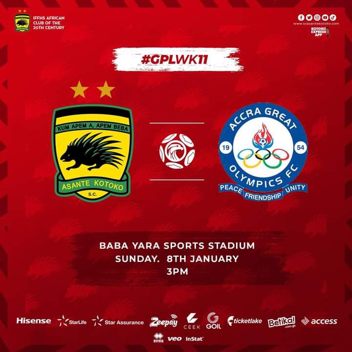 Let’s meet at Baba Yara; it’s match day: <a href="/AsanteKotoko_SC/">Asante Kotoko SC - 2X CAF CL Winners🥇</a>  🆚 <a href="/AccraGtOlympics/">OLY DADE</a> 
#KotokoOlympics