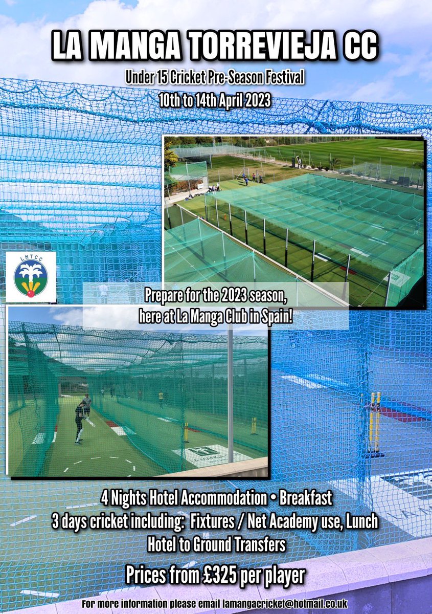 One team space remaining - competitive Under 15 pre season tournament here @LaMangaClub 🇪🇸☀️🏏