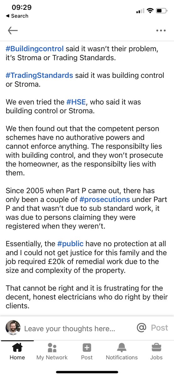 Adrianepdavey's tweet photo. This is a post Iβve put on @LinkedIn and Iβve had to screen shot so that you can read the whole post, but Iβm interested to know if Iβm alone?
Have you tried to report an electrician for substandard work?
Did you know that the public have very little protection under #PartP https://t.co/mucwPeIuBf