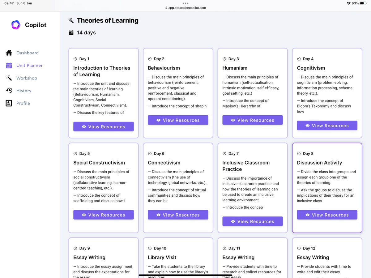 PaulJGlossop's tweet photo. Asked @CopilotEdu to write a SOW for theories of learning…damn good job I think. Combined with #chatqpt it’s possible to save significant amounts of time. Now to explore the resources… https://t.co/EuWbolFE3u