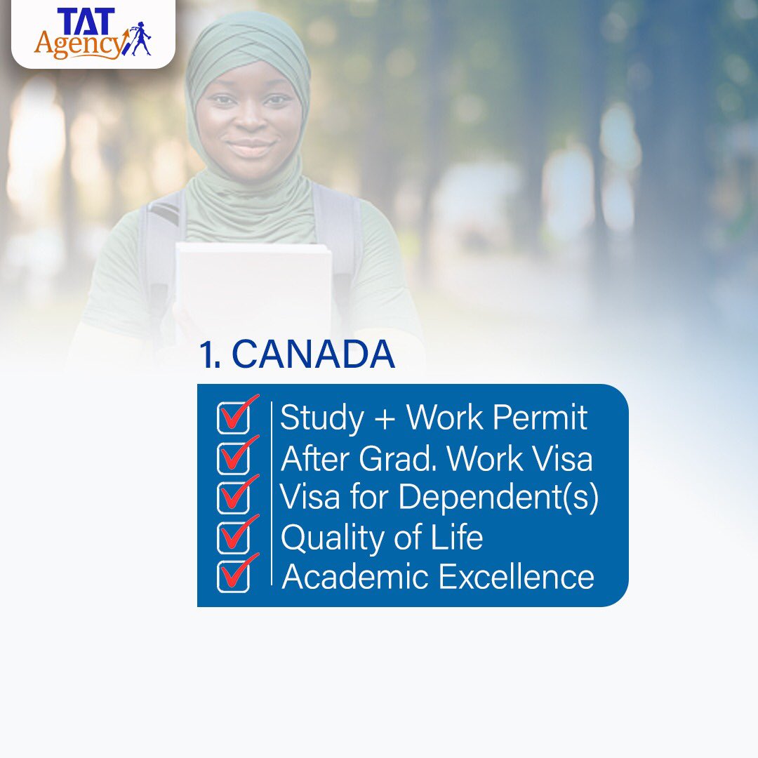 tatagencyng's tweet photo. Travel tips: Top countries suitable for study for Nigerians.

If you are planning to study abroad and you don’t know which country to go for, this post will help you in your decision making.

#studyinuk #university #studentvisa #studyvisa #studyoverseas #overseaseducation #visa https://t.co/vi2deoa8bb