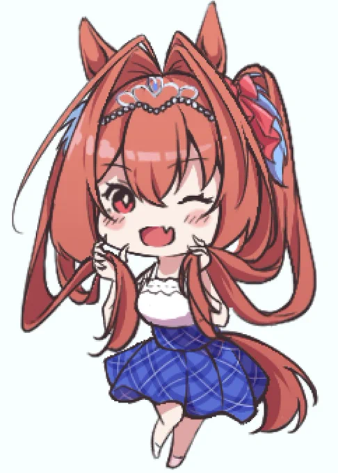 自作イラストをSD化する計画第一弾:ダイワスカーレットイラスト本に載せた子でアクキー作るのもいいかな、と。#ウマ娘 