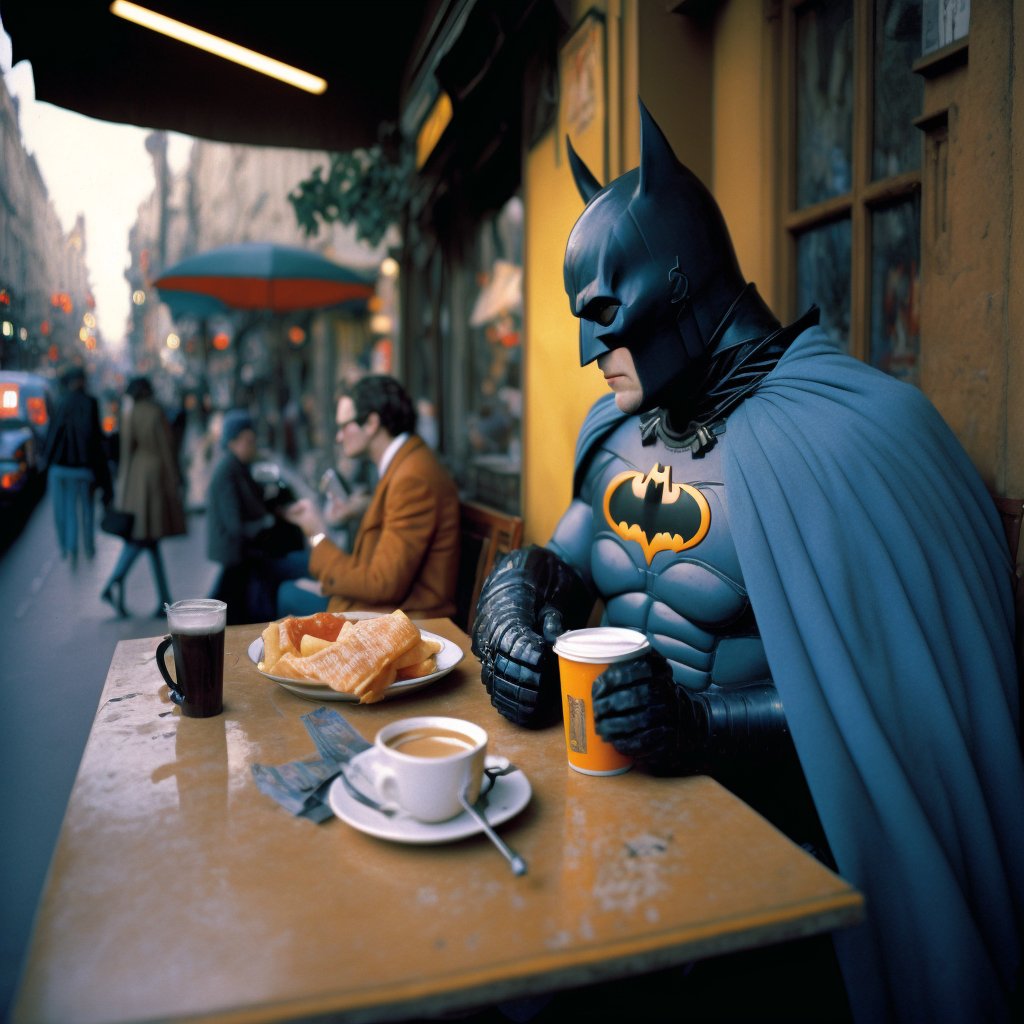 IA_midjourney's tweet photo. Enjoy your brunch !
#Batman #midjourney #midjourneyV4 #iA #aigenerated #AIArtwork #DCStudios #dccomics #funny #GothamKnights #Gotham #DC #knight #ComicCon #cosplay #midleage #cosplayer #blackandwhite #croissant #brunch #brunchparis #sunday #razalghul #rhazalghul https://t.co/aQSy62TVGZ