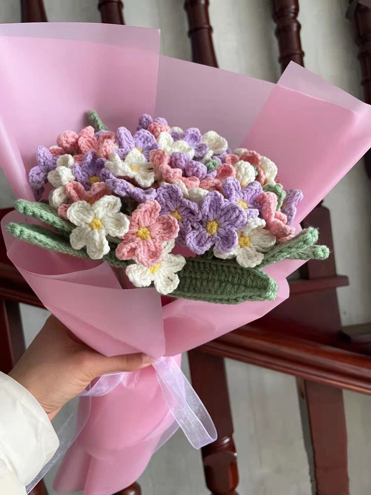 handmade knitted flower bouquet.