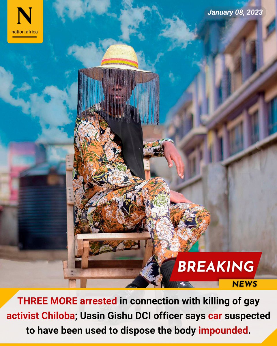 NationBreaking's tweet photo. THREE MORE arrested in connection with killing of gay activist Chiloba; Uasin Gishu DCI officer says car suspected to have been used to dispose the body impounded. https://t.co/GY3VFRbyyB https://t.co/U1JVTC3v8B