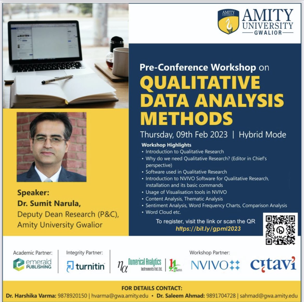 Register for pre-conference: lnkd.in/dtESzfpv <a href="/AmityGwalior/">Amity University Gwalior</a> <a href="/AmityUni/">Amity University</a> <a href="/emeraldinindia/">Emerald India</a> @TurnitinAPAC <a href="/NVivoSoftware/">NVivo</a> <a href="/citavi/">Citavi</a> <a href="/i4oc_org/">I4OC</a> <a href="/AmityGurgaon/">Amity University Gurugram</a> <a href="/ugc_india/">UGC INDIA</a> <a href="/NAAC_India/">NAAC</a> <a href="/AICTE_INDIA/">AICTE</a> <a href="/thinkchecksub/">Think. Check. Submit.</a> <a href="/WCRIFoundation/">World Conf Research Integrity</a> <a href="/Qualtrics/">Qualtrics</a> <a href="/DOAJplus/">DOAJ</a>