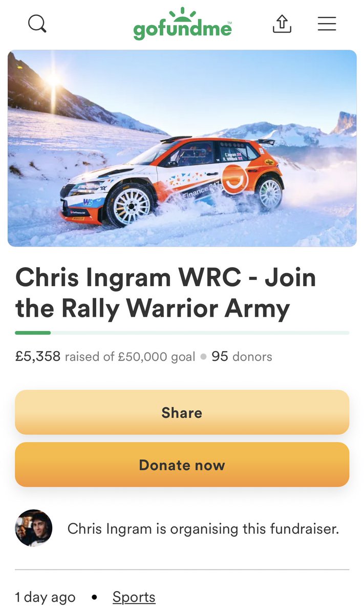 ChrisIngramGB's tweet photo. The support has been mind boggling already. Thank you so much. So grateful and proud to have you onboard with me on this WRC challenge 🤝👊👊 https://t.co/MUjoWNWlSa