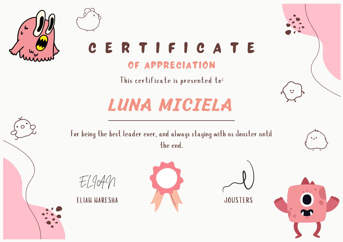 tiainyi's tweet photo. @EndsOfEra  ada sertifikat apresiasi buat Leaders keren! Aku dah gak sanggup mau ngomong apa lagi selain makasih buat semuanya, aku gak pernah nyesel jadi bagian dari EOE <3 maaf kalo terlalu pink aku suka pink. https://t.co/Arv2TmBRis