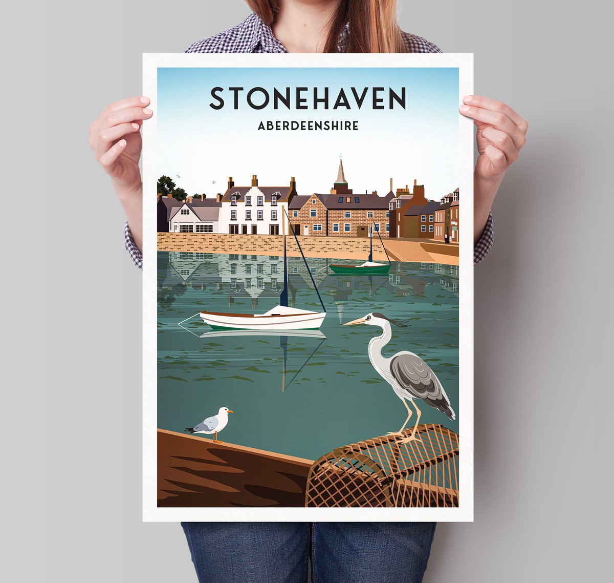 Stonehaven Harbour Print - Aberdeenshire Travel Poster etsy.me/3IBH3AD #aberdeenshire #stonehavendock #dunnottarcastle #travelposter #stonehavenprint #stonehaven #stonehavenart #aberdeen #wallart #scotland #visitstonehaven