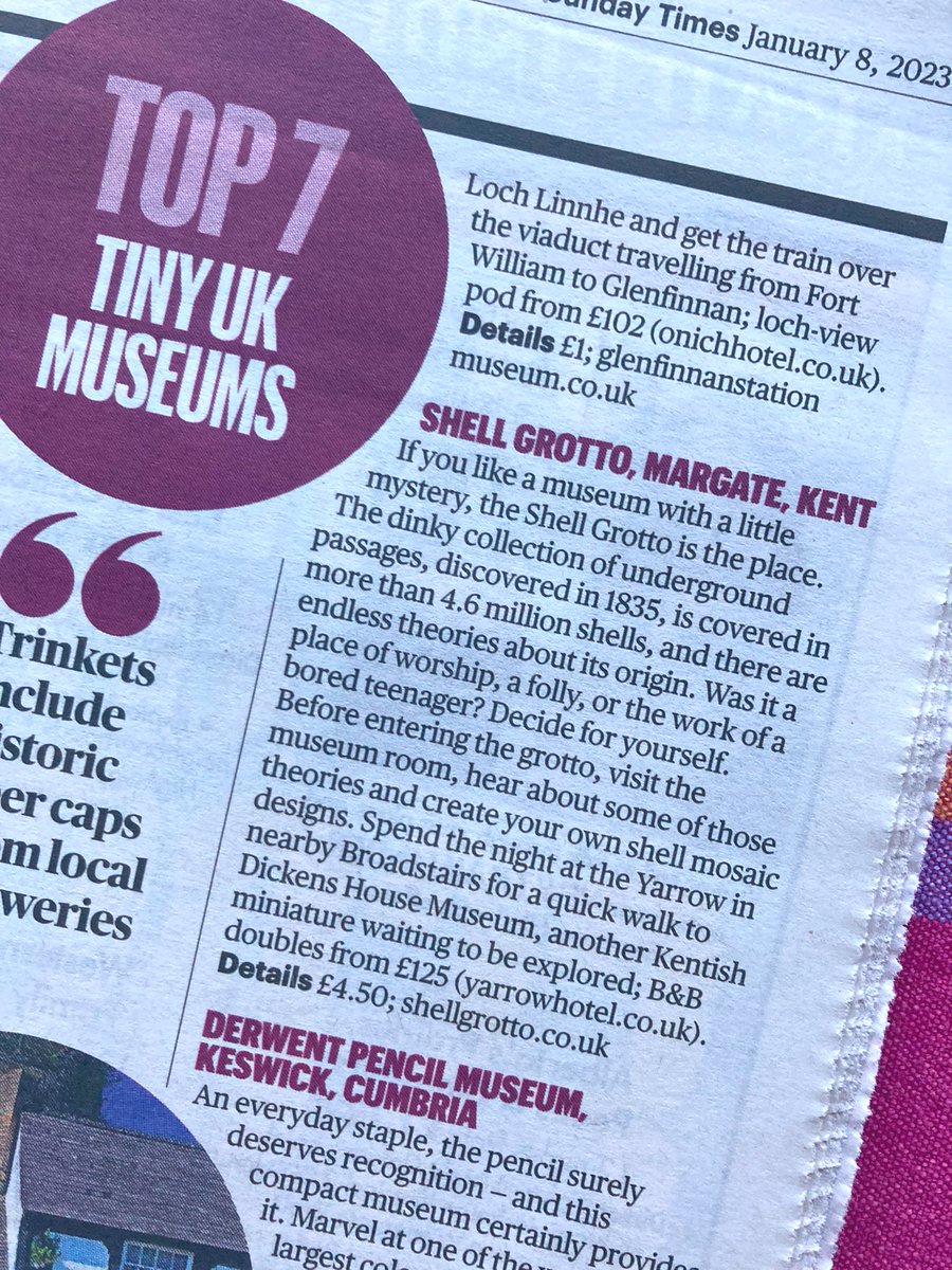 Great to see #ShellGrotto featured in <a href="/timestravel/">TIMES TRAVEL LTD</a> list of Top 7 Tiny UK Museums. 

‘Was it a place of worship, a folly or the work of a bored teenager?’   

Why not come along and decide for yourself? We’re open today from 11 - 4 🐚
shellgrotto.co.uk/visit